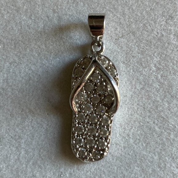 Pendant Charm Flip Flop Thong Sandal Sterling Silver 925 Austrian Crystals - Picture 12 of 12